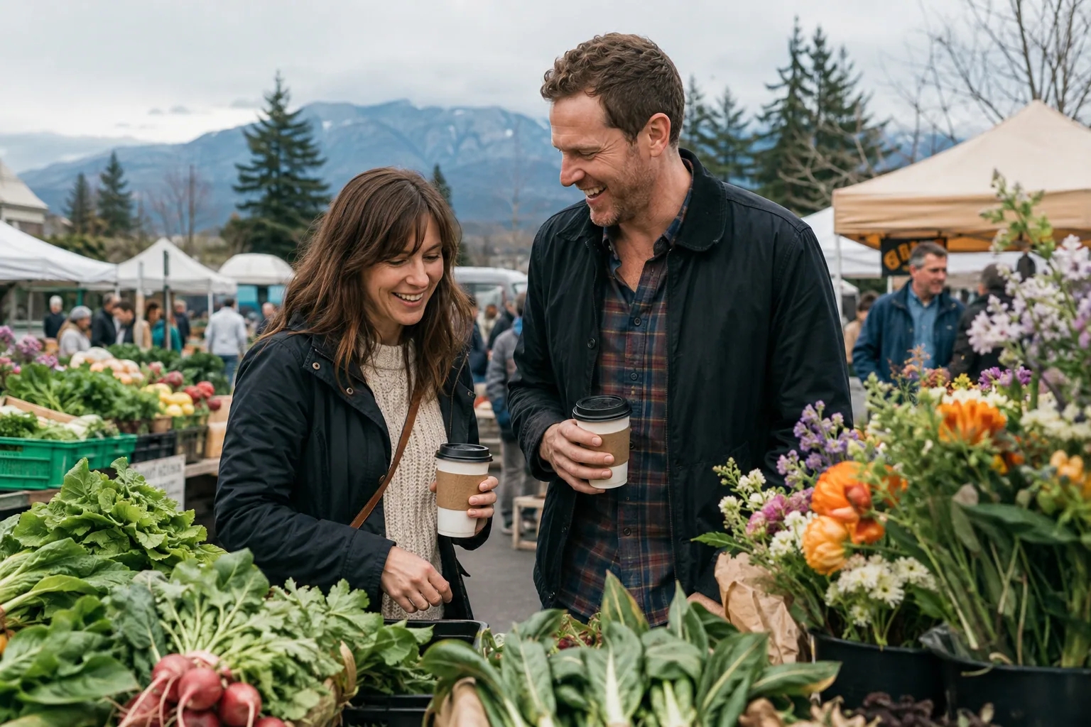 A Washington couple sharing an easy first date at a local market